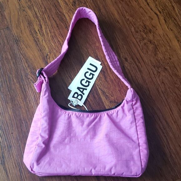 Baggu Extra Pink Chic Coquette Y2K Preppy Edgy Feminine Mini Nylon Shoulder Bag - Picture 1 of 8